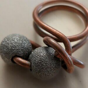 Handmade Copper Ring with Two Textured Gray Spheres - Size 8.5